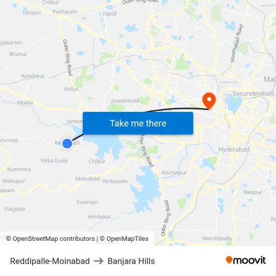 Reddipalle-Moinabad to Banjara Hills map