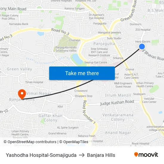 Yashodha Hospital-Somajiguda to Banjara Hills map