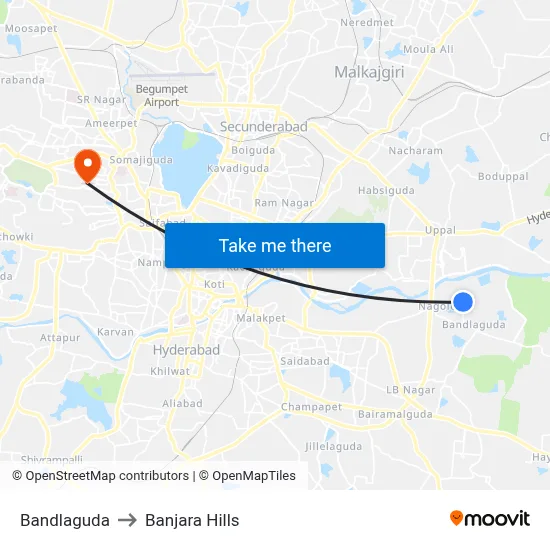 Bandlaguda to Banjara Hills map