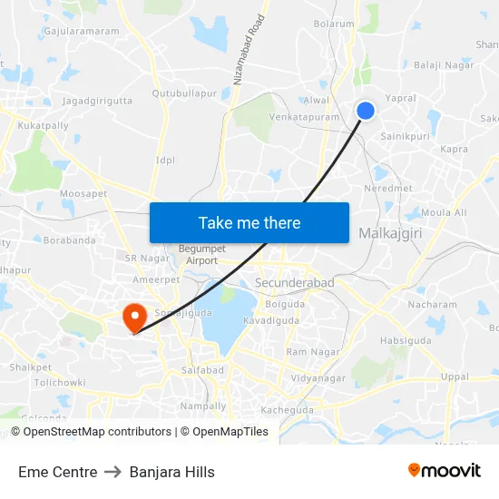 Eme Centre Twd JBS to Banjara Hills map