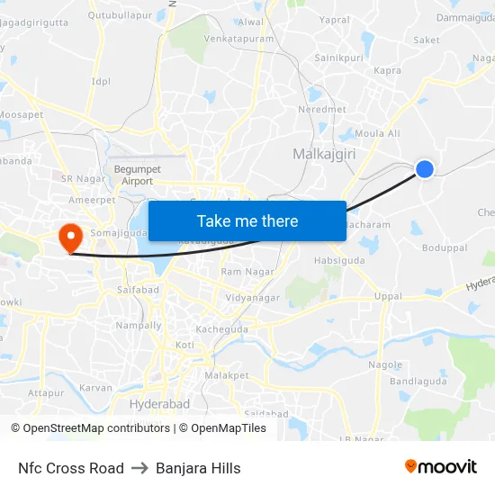 Nfc X Roads Twd ECIL to Banjara Hills map