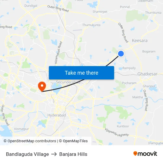 Bandlaguda Twd Keesara to Banjara Hills map