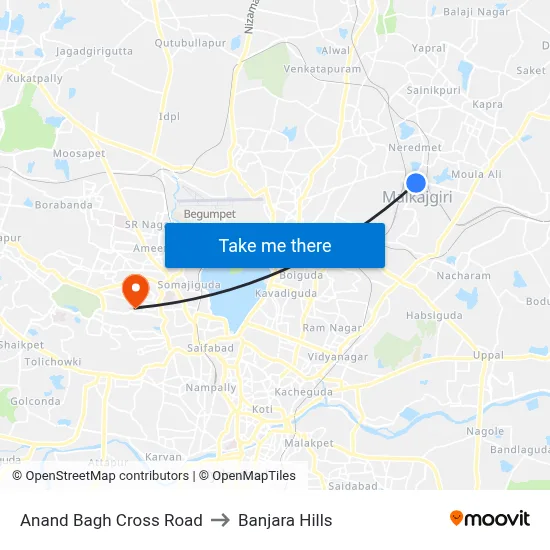 Anandbagh Twd ECIL to Banjara Hills map