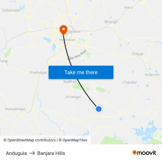 Andugula to Banjara Hills map
