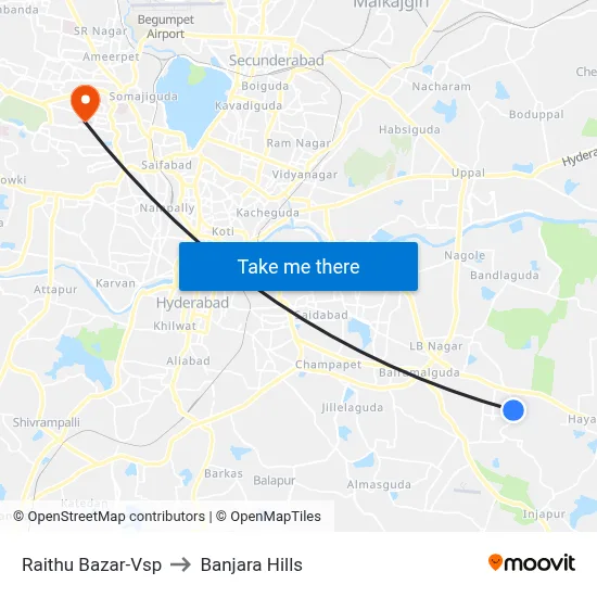 Raitu Bazar Twd Kamalanagar to Banjara Hills map