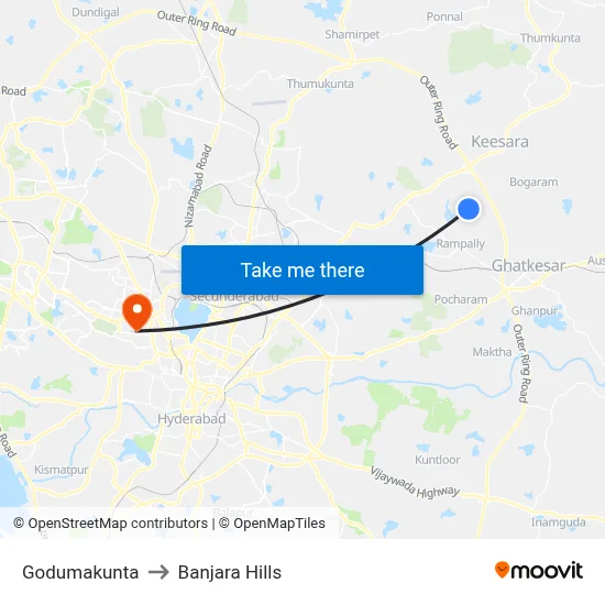 Godumakunta to Banjara Hills map