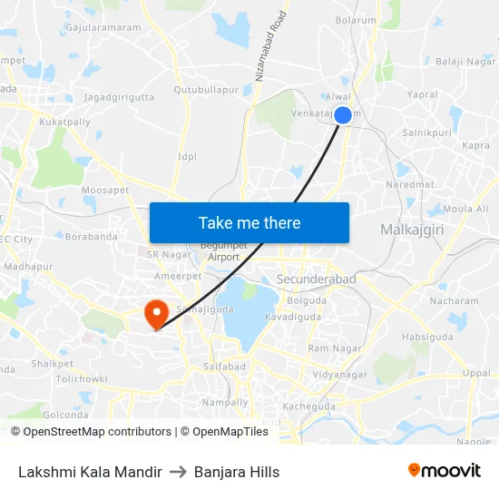 Laxmikala Mandir Twd Venkatapur to Banjara Hills map