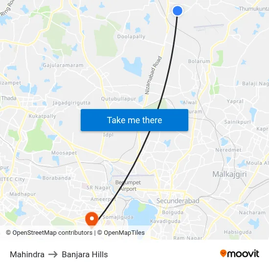 Mahindra to Banjara Hills map