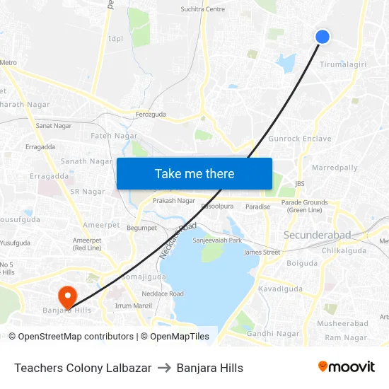 Teachers Colony Lalbazar to Banjara Hills map