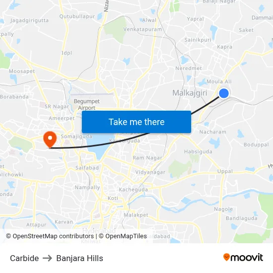 Carbide to Banjara Hills map