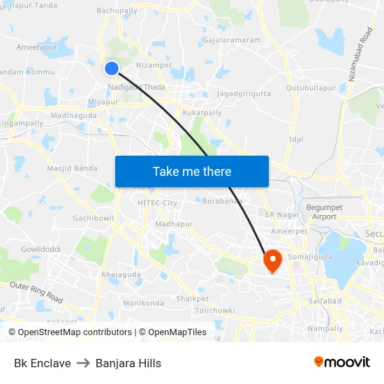 Bk Enclave Twd Miyapur to Banjara Hills map