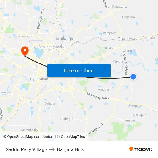 Saddu Pally Village to Banjara Hills map