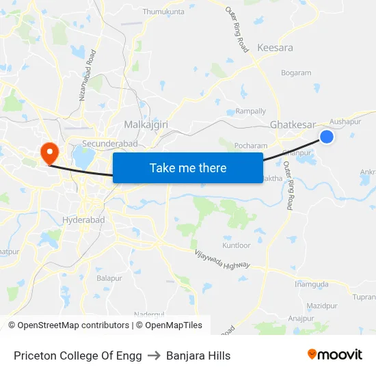 Priceton College Of Engg Twd Ghatkesar to Banjara Hills map