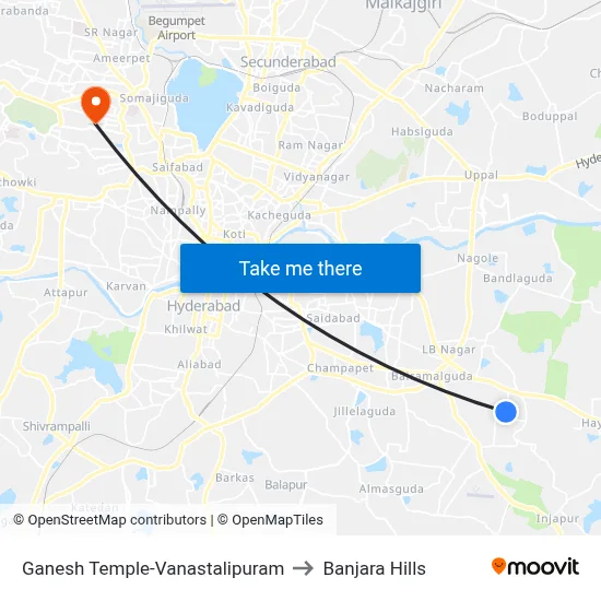 Ganesh Temple-Vanastalipuram to Banjara Hills map