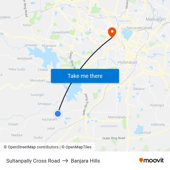 Sultanpally X Roads Twd Chevella to Banjara Hills map