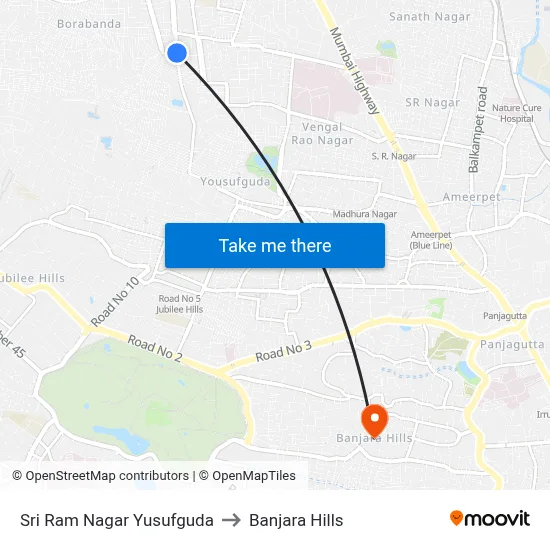 Sri Ram Nagar Yusufguda to Banjara Hills map