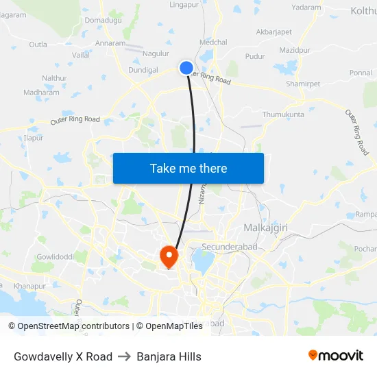 Goudavelly X Road Twd Ayodya to Banjara Hills map