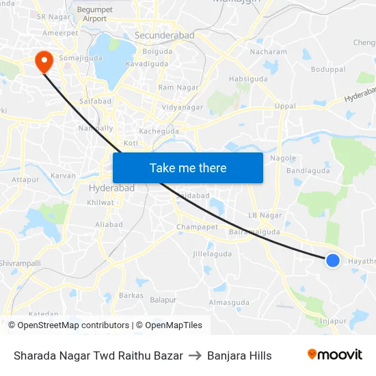 Sharada Nagar Twd Raithu Bazar to Banjara Hills map