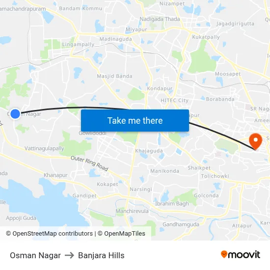 Osman Nagar Twd Kollur to Banjara Hills map