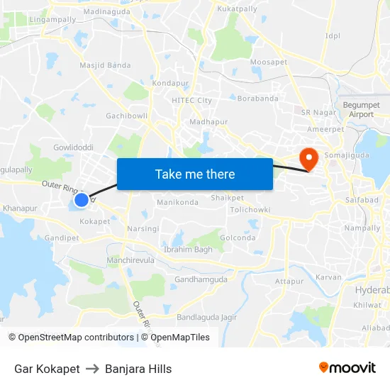 Gar Kokapet Twd Gachibowli to Banjara Hills map