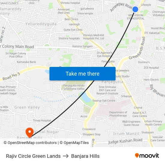 Greenland Twd Ameerpet to Banjara Hills map