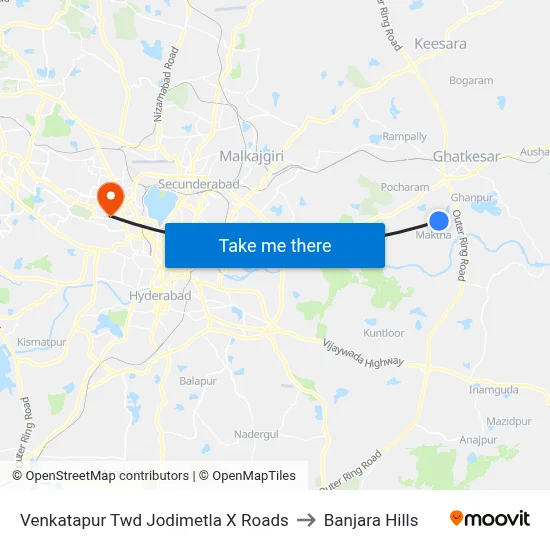 Venkatapur Twd Jodimetla X Roads to Banjara Hills map