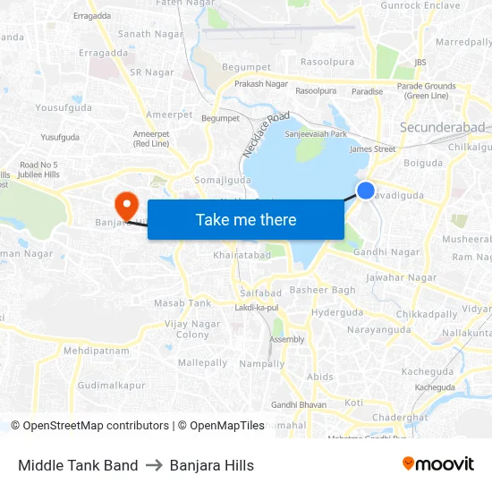 Middle Tank Band to Banjara Hills map