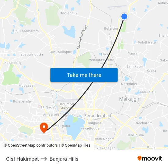 Cisf Twd Secundrabad to Banjara Hills map