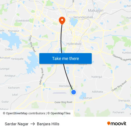 Sardar Nagar to Banjara Hills map