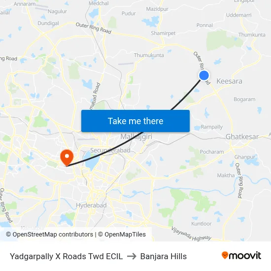 Yadgarpally X Roads Twd ECIL to Banjara Hills map