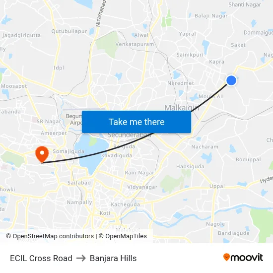 ECIL X Road Twd Uppal to Banjara Hills map
