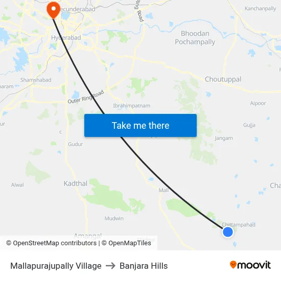 Mallapurajupally Village to Banjara Hills map