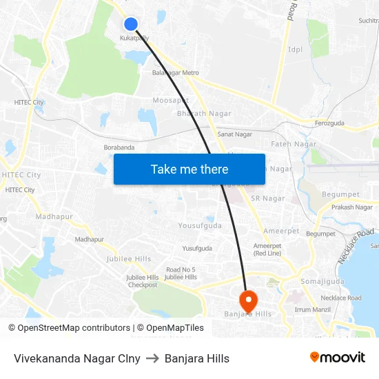 Vivekanandnagar Colony  Twd Koti to Banjara Hills map