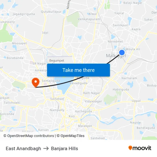 East Anandbagh Twd ECIL to Banjara Hills map