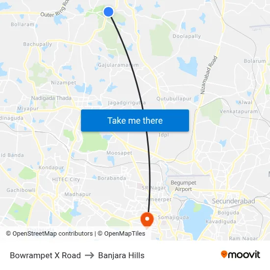 Bowrampet X Road Twd Gandimaisamma to Banjara Hills map