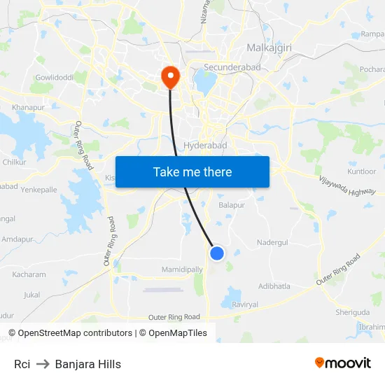 Rci Bus Stop to Banjara Hills map