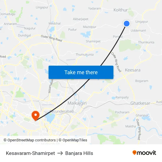 Kesavaram-Shamirpet to Banjara Hills map