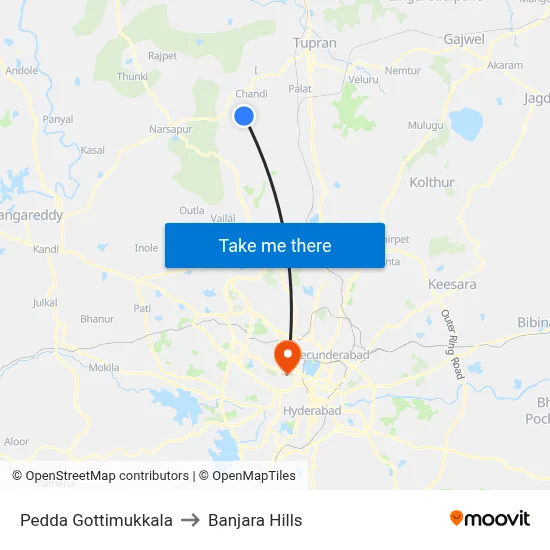 Pedda Gottimukkala to Banjara Hills map