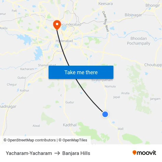Yacharam Twd Mgbs to Banjara Hills map