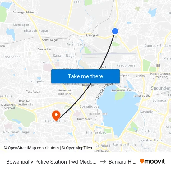 Bowenpally Police Station Twd Medchal to Banjara Hills map