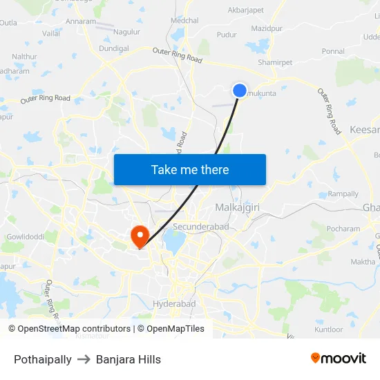 Pothaipally Twd Yamzal to Banjara Hills map