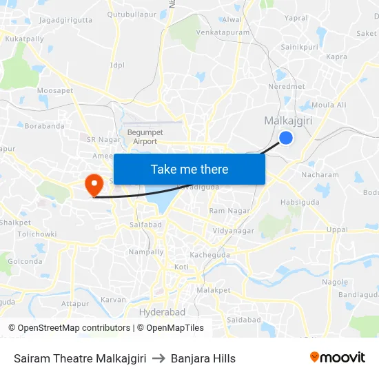 Sairam Theatre Malkajgiri to Banjara Hills map