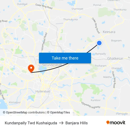 Kundanpally Twd Kushaiguda to Banjara Hills map