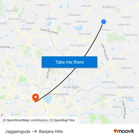 Jaggamguda to Banjara Hills map