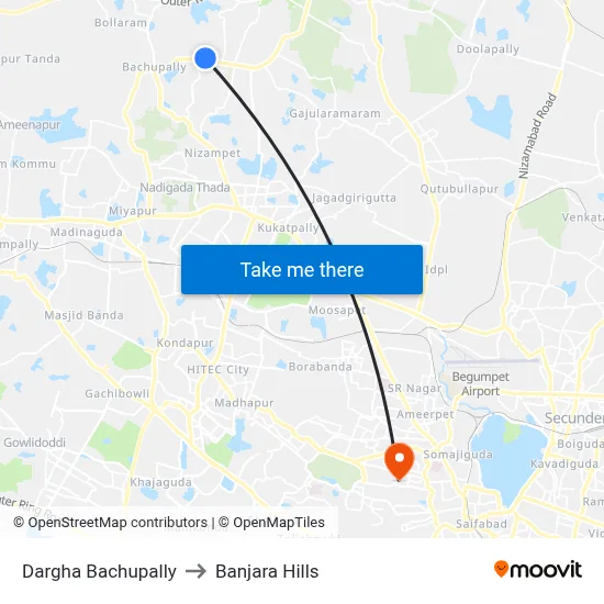 Dargha Bachupally to Banjara Hills map