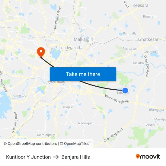 Kuntloor Y Junction to Banjara Hills map