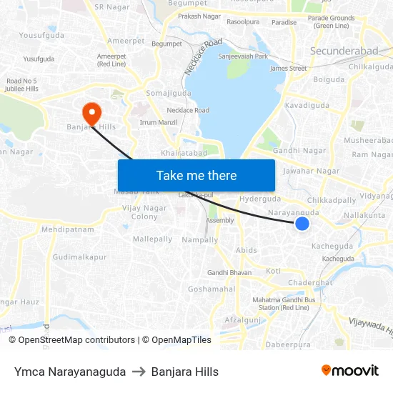 Ymca Narayanaguda to Banjara Hills map