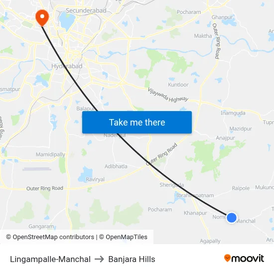 Lingampalle-Manchal to Banjara Hills map