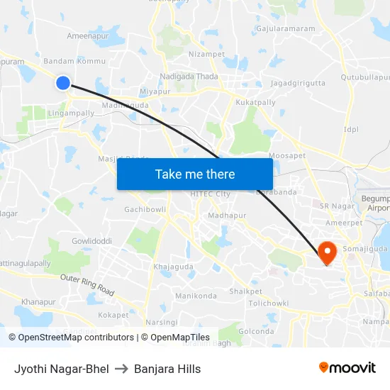 Jyothi Nagar-Bhel to Banjara Hills map