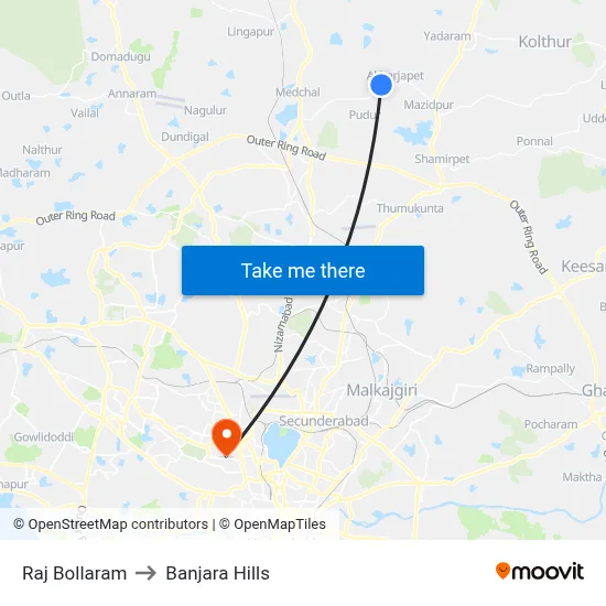 Raj Bollaram to Banjara Hills map